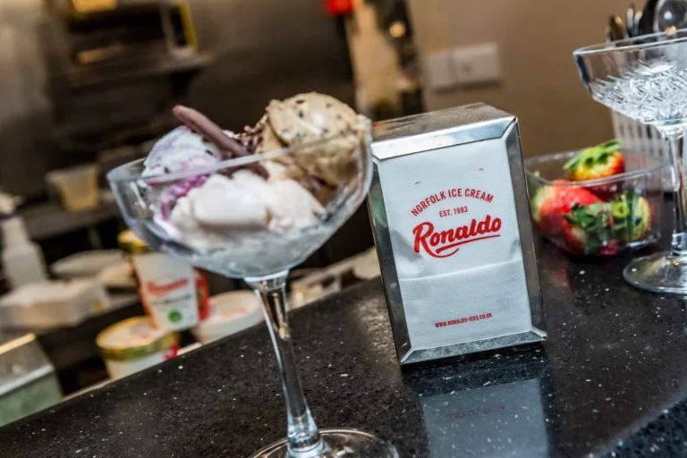Ice cream with Ronaldo branding on counter
